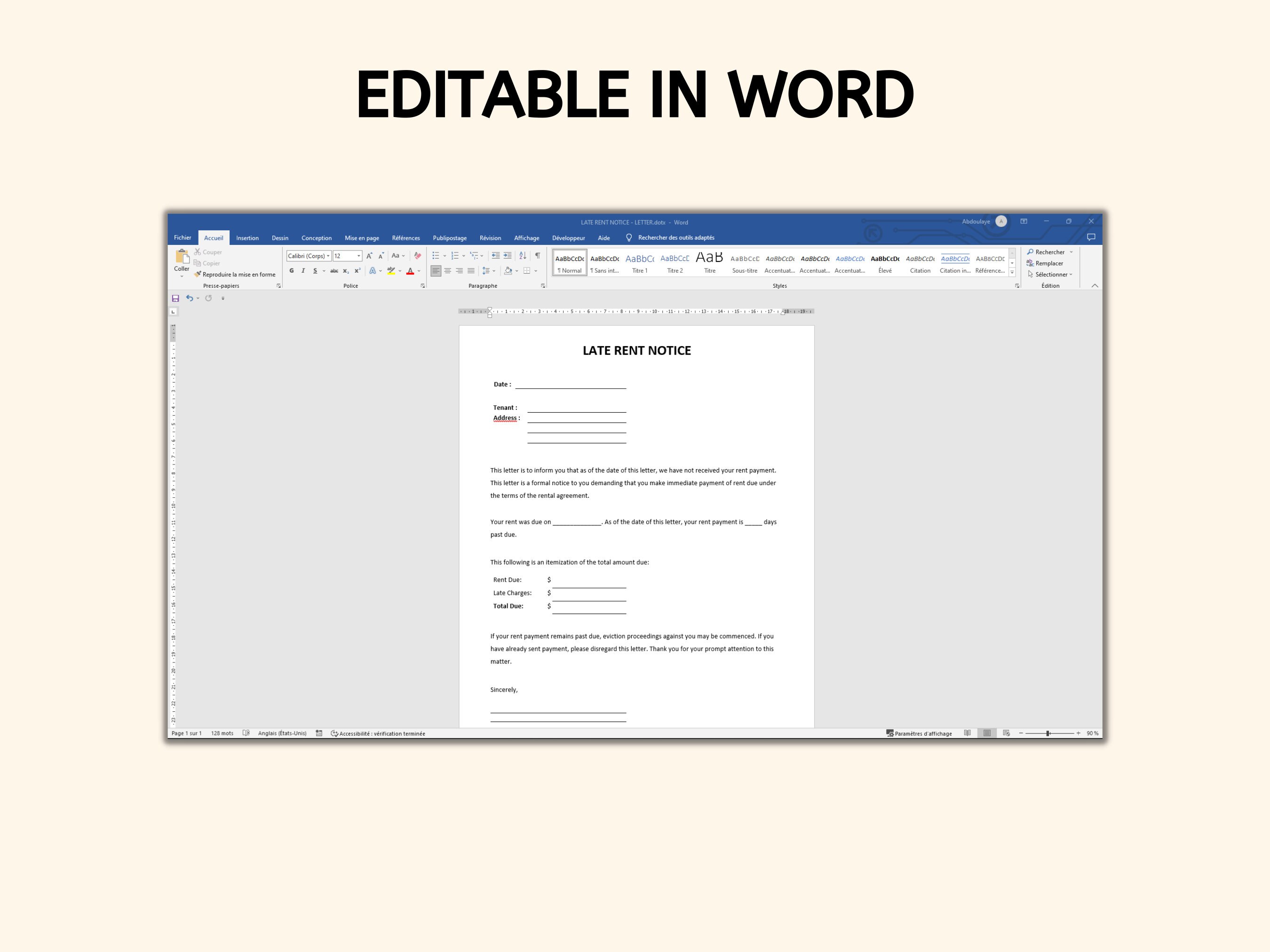 Late Rent Notice Pdf/word Template - Etsy