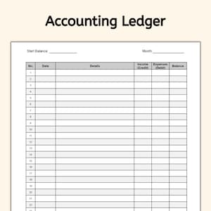 Printable Accounting Ledger, General Ledger Sheets and Money Tracker, Ideal Ledger Paper For Your Small Business Bookkeeping
