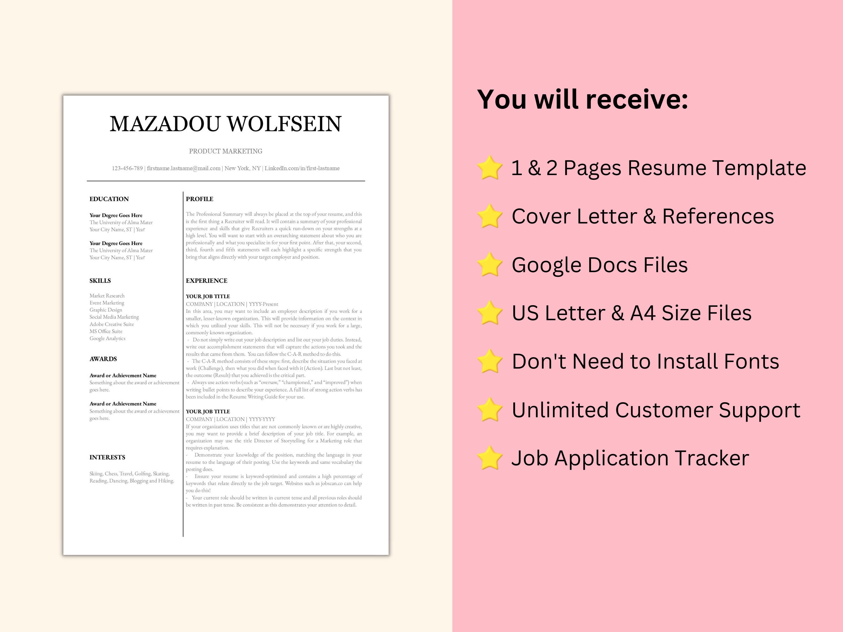 google-docs-resume-template-simple-resume-template-google-etsy