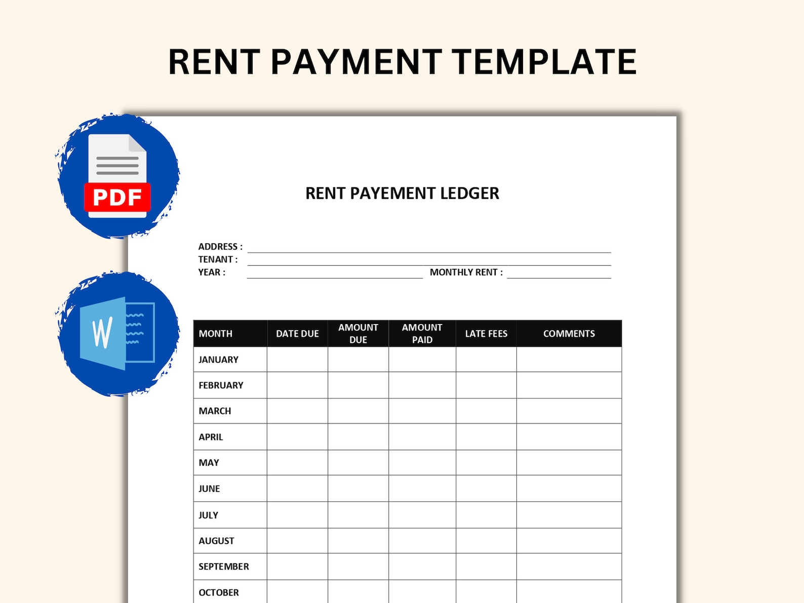 Editable Rent Payment Ledger Rental Payment Tracker Monthly Rent Payment Tracker Keep Tab on