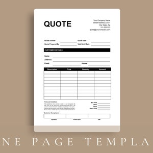 Fully Editable Quote Template PDF, Google Docs, Microsoft Word, Quote Form, Job Quote, Job Proposal