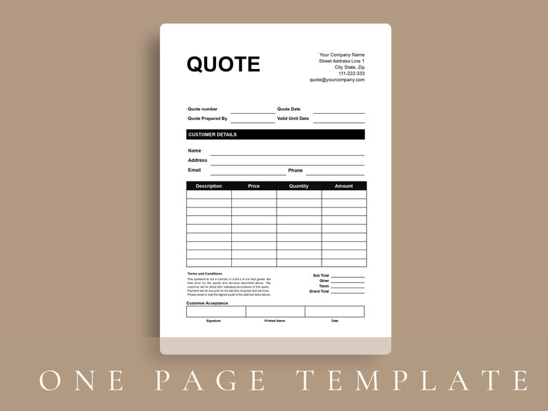 Fully Editable Quote Template PDF, Google Docs, Microsoft Word, Quote