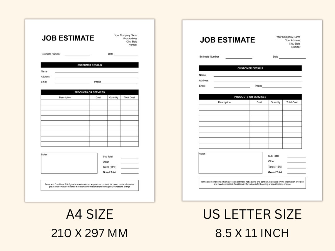 Printable Job Estimate Template Contractor Estimate PDF Word Google Doc ...