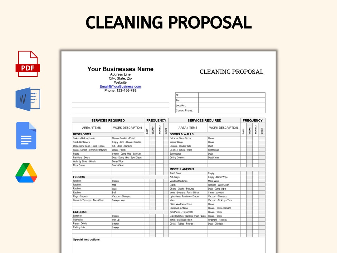 Cleaning Proposal Template Microsoft Word PDF Excel | Cleaning Service ...