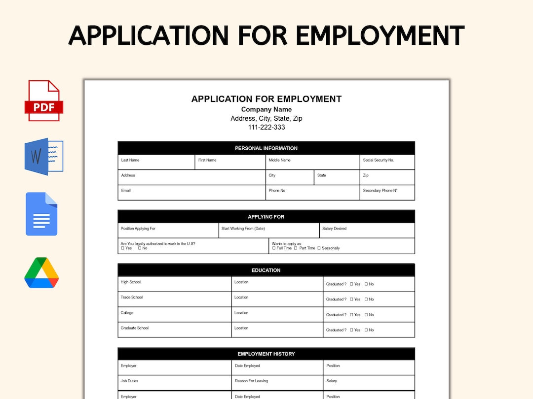 Buy Application for Employment Template Pdf Word Google Doc Online in ...
