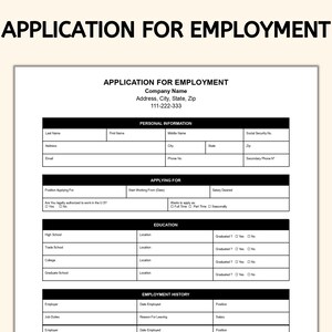 Application for Employment Template Pdf Word Google Doc - Etsy