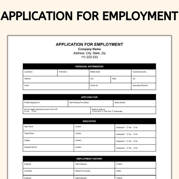 Driver Employment Application Template Etsy