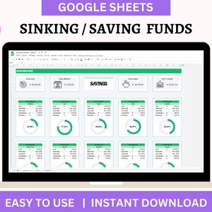 Sinking Funds Tracker Spreadsheet for Google Sheets, Savings Tracker Dashboard, Finance Planner, Sinking Funds Worksheet, Personal Finance