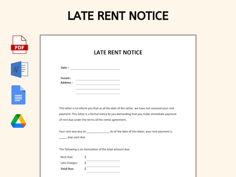 Late Rent Notice Pdf/word Template Etsy