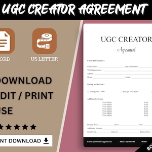 Professional UGC Creator Contract Template, UGC Template, UGC Contract, User Generated Content, Influencer Contract Template