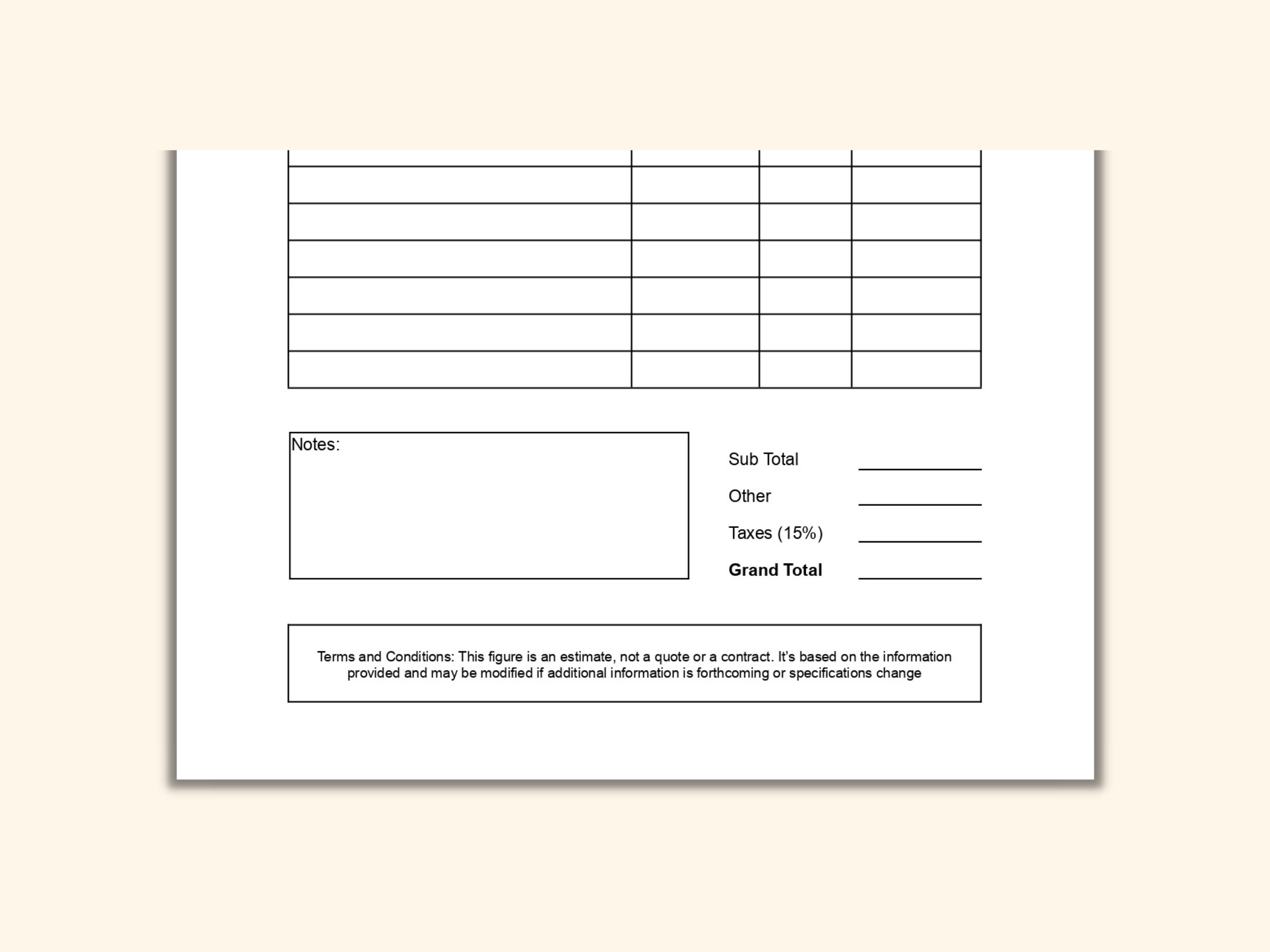 Printable Job Estimate Template Contractor Estimate PDF Word Google Doc ...
