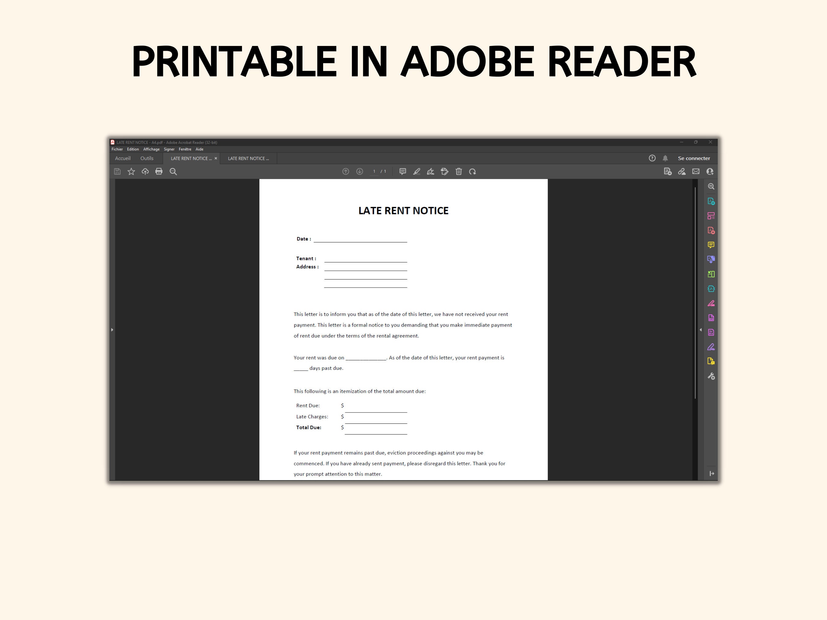 Late Rent Notice Pdf/word Template - Etsy