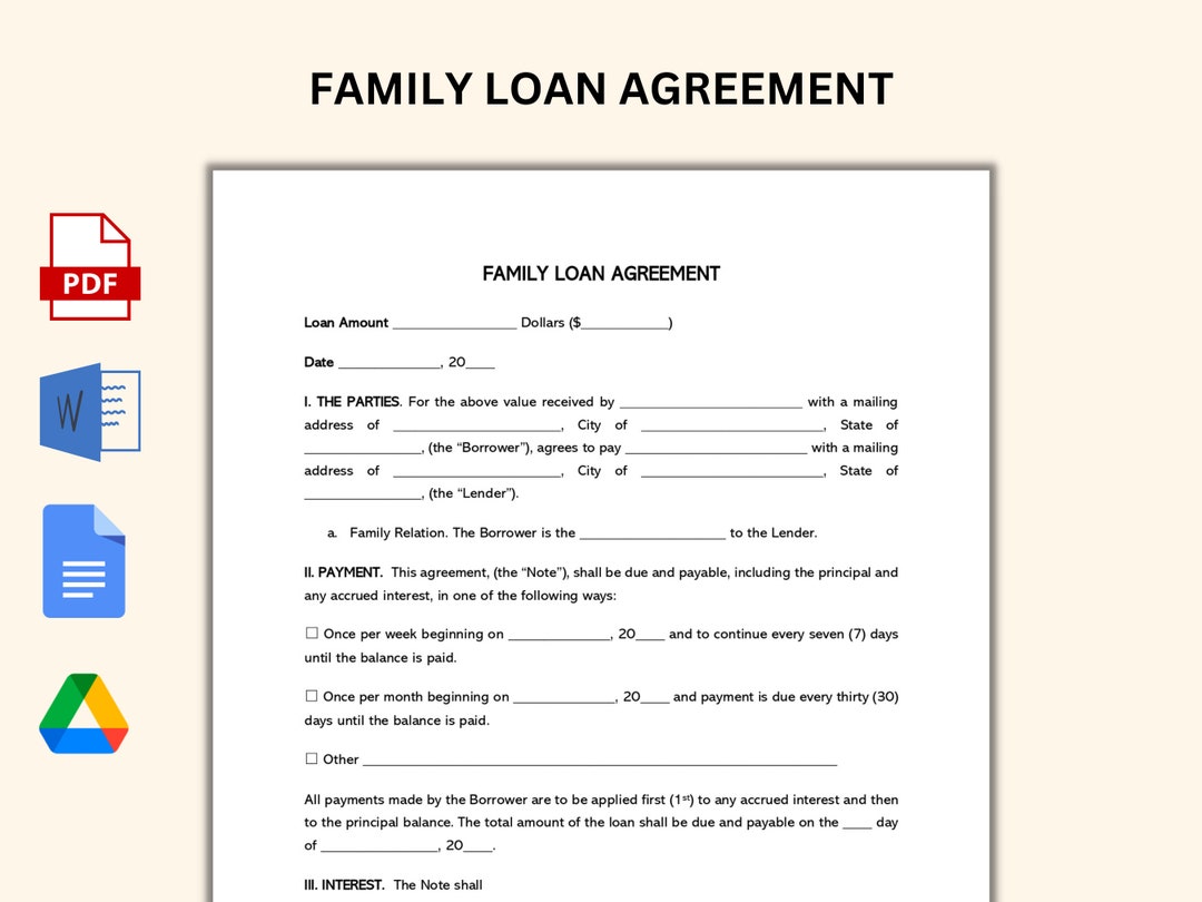 Free Family Loan Agreement Template Canada