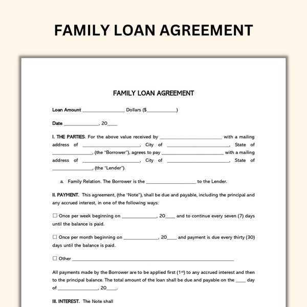 Family Loan Agreement Template