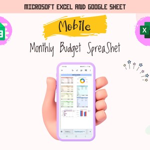 Mobile Monthly Budget Spreadshet, Google Sheets Budget Template, Personnal Finance Excel Sheet, Expense Tracker, Saving, Income