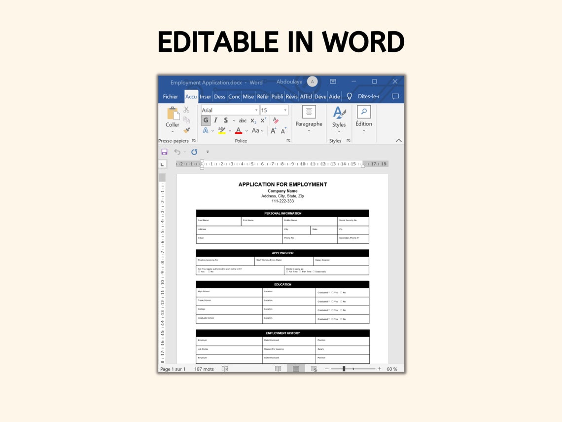 Application for Employment Template Pdf Word Google Doc - Etsy