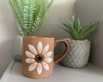 Hand Painted Flower Mug - 3D Flower Mug - Two Tone - Ombre Petal Collection - Brown