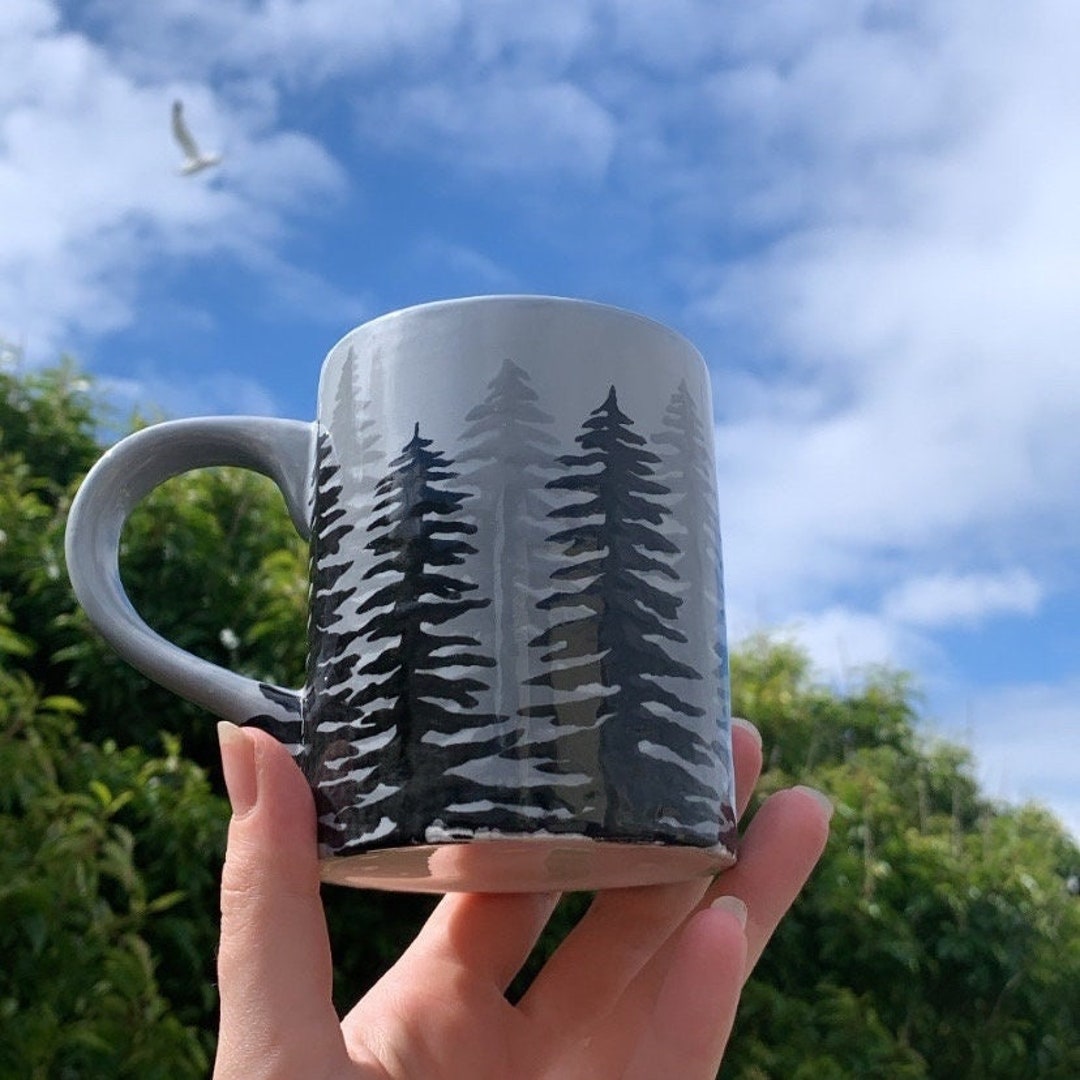 Hand Painted Forest Mug Tree Themed Cup Nature Themed Coffee Pottery ...
