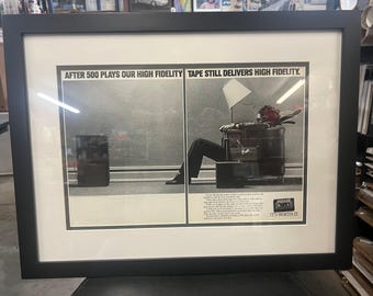 Vintage Original Maxell Blown Away Guy / Man in Chair 2-Page Print Ad Original Custom Framed