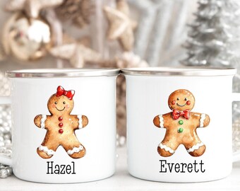 Unbreakable Kids Cocoa Christmas Mug Personalized Name Hot Chocolate Xmas Mug Gift Ideas for Grandkids Cute Custom Gingerbread man Mug
