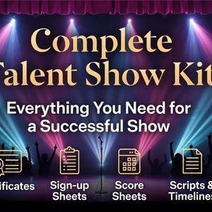 Talent Show - Compete Bundle! Permission Slips, Judges Scoring Card, Tracker, Confirmation Letter, Talent Show Certificates, Emcee Cue Card