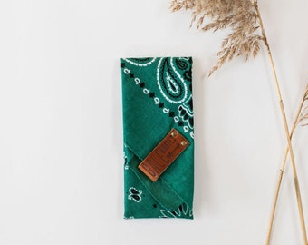 Bandana with Leather Loop (Customizable) Dark Green