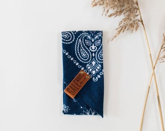 Bandana with Leather Loop (Customizable) Navy