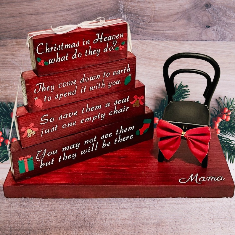 Christmas In Heaven Chair Wood Decor Memorial Piece image 1