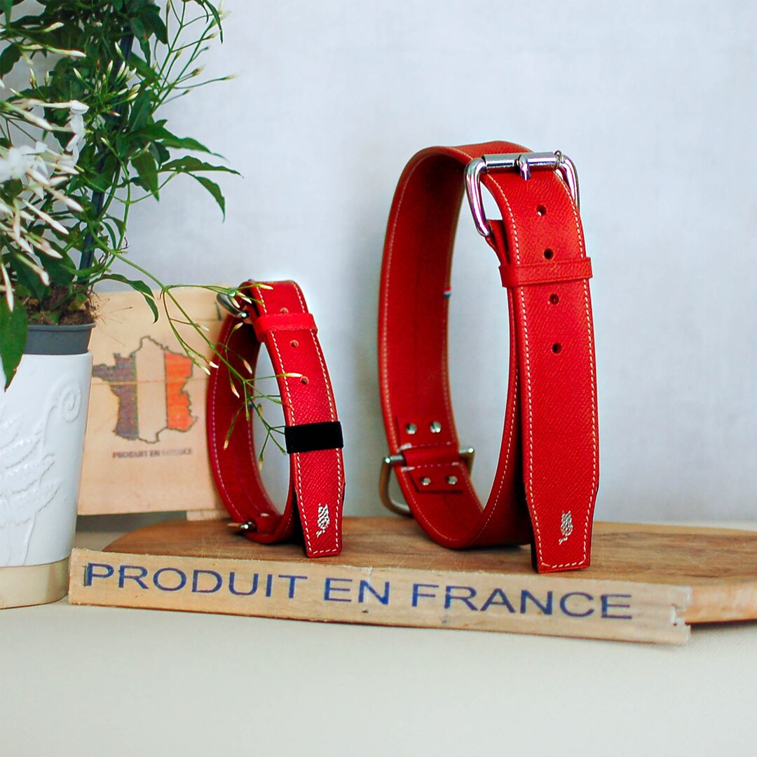 Red Leather Collar for Dog Dog Collar Handmade in France Etsy