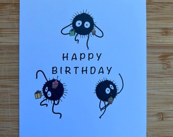 Soot sprite inspired card - Happy Birthday card - studio Ghibli