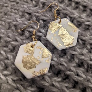 HEXAGON White, cream & gold leaf Earrings | Statement Earrings | Summer Earrings | Modern Earrings | Handmade Earrings