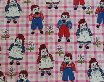 Screen Print Vintage Raggedy Ann and Andy Fabric, Heavy weight fabric, sold by the half yard