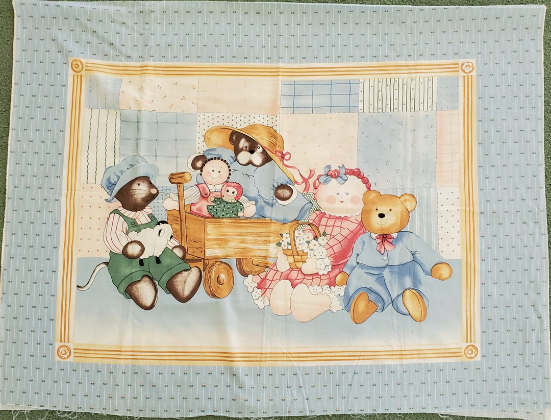 Dolls and Teddy Bears Vintage Baby Quilt Panel, Fabric Cheater Quilt Etsy