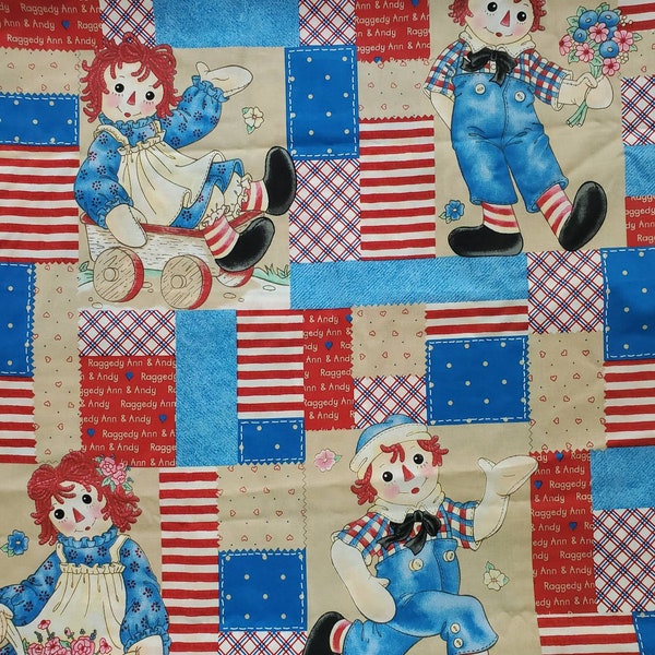 Raggedy Ann Friends Patch, Raggedy Ann and Andy Fabric, Daisy Kingdom #998,  Out of Print