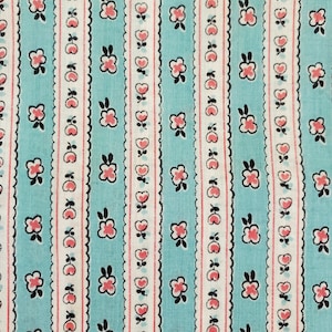 34 inch wide vintage fabric, Floral Stripe, Lightweight cotton or blend, Antique Fabric