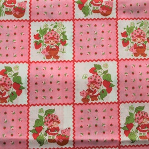 Strawberry Shortcake Vintage Fabric, Pink Blocks, Cotton by the half yard