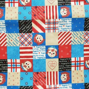 Back to School Mini Patch Raggedy Ann and Andy Fabric, Daisy Kingdom #4215,  Out of Print, Sold by the half yard