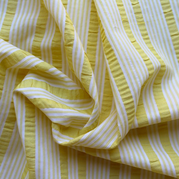 Seersucker Vintage Fabric, sold by the Half yard, Yellow and White Striped