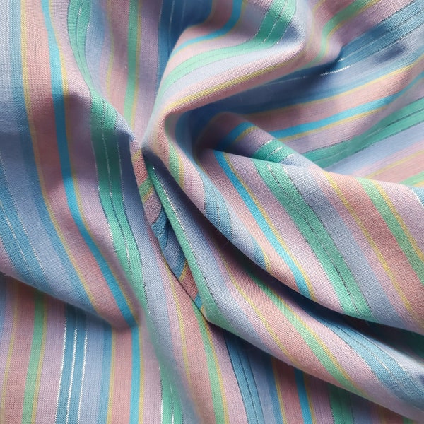 Pastel Striped Vintage Fabric with Metallic Stripe, sold by the half yard