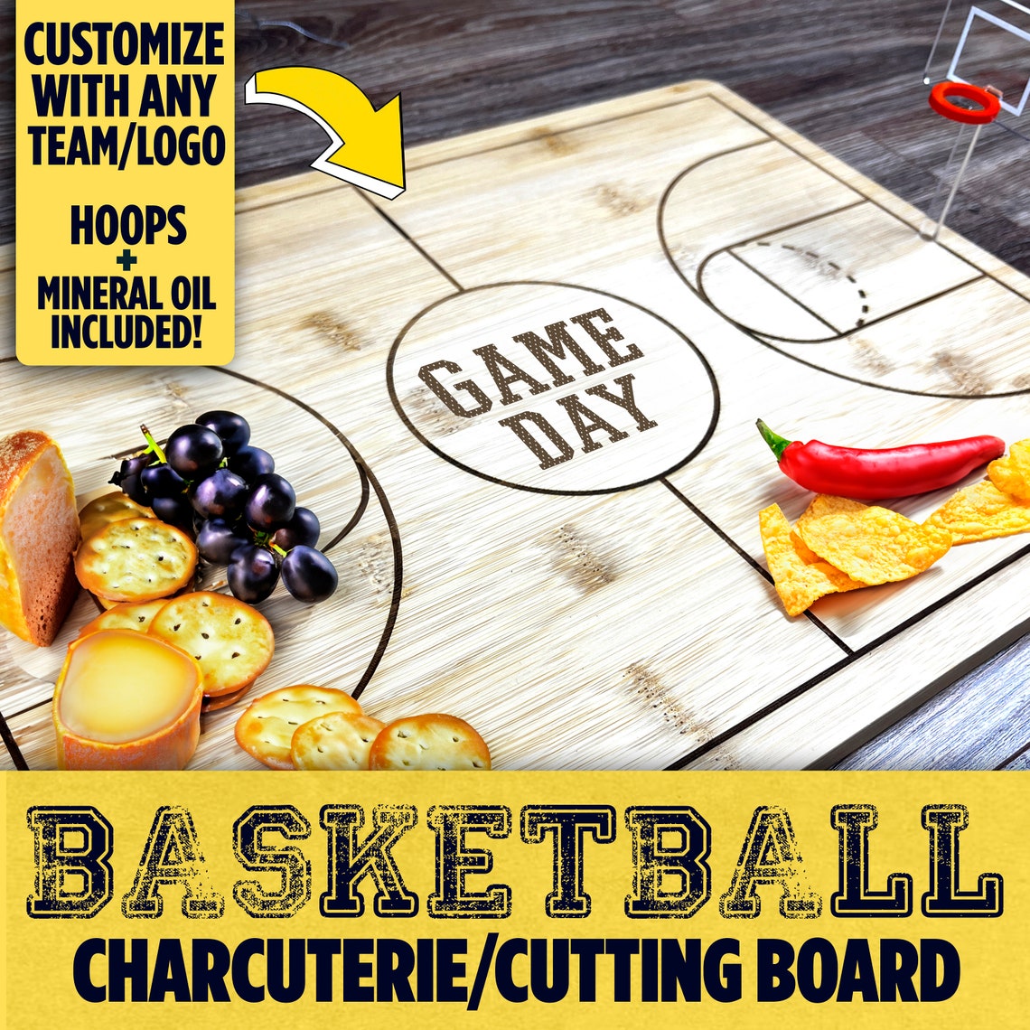 Basketball Court Charcuterie/cutting Board | Customize With Any Logo ...