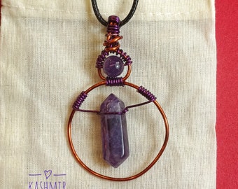 Amethyst & Copper Hand Wire Wrapped Crystal Pendant Necklace