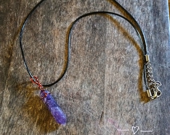 Amethyst Point Necklace Copper Wire Cotton Cord