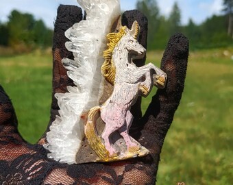 Shimmer Unicorn Hand Carved Crystal Cluster