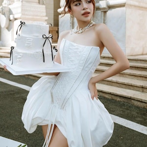 Mini Wedding Dress/ Tafeta Dress/ Bridal Dress/ Mini Wedding Dress/ Plus Size Dress/ Gift for her/