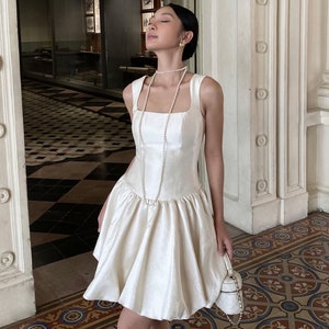 Off Shoulder Wedding Dress/ Ivory Dress/ Bridal Dress/ Engagement Dress/ Short Wedding Dress/ Tafta Dress/ Gift For Her RS63
