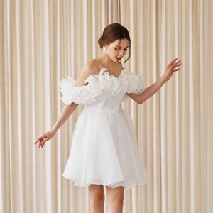 Mini Wedding Dress/ Ivory Dress/ Bridal Dress/ Engagement Dress/ Short Wedding Dress/ Chiffon Dress/ Plus Size Dress RS07