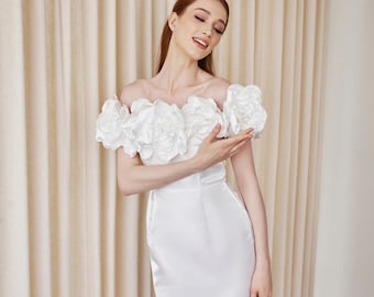 Ivory Mini Wedding Dress, Floral Engagement Outfit, Plus Size - Etsy Canada