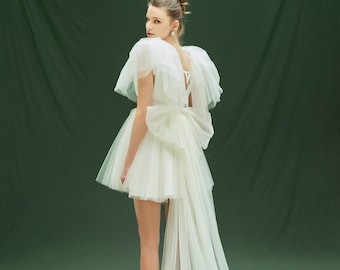 Mini Wedding Dress/Short Sleeves Dress/ Bridal Dress/ Engagement Dress/ Short Wedding Dress/Plus Size Dress/ Gift For Her/ Party Dress
