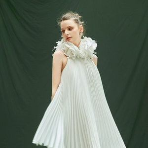 Floral Halter Mini Wedding Dress, Pleated Bridal Gown DRS089