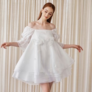 Mini Wedding Dress/ Ivory Dress/ Bridal Dress/ Engagement Dress/ Short Wedding Dress/ Silk Dress/ Plus Size Dress/ Mini Flower Dress